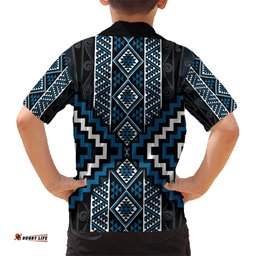 Azure Tukutuku Pattern Aotearoa Hawaiian Shirt Niho Taniwha and Puhoro Motifs LT7