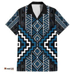 Azure Tukutuku Pattern Aotearoa Hawaiian Shirt Niho Taniwha and Puhoro Motifs LT7
