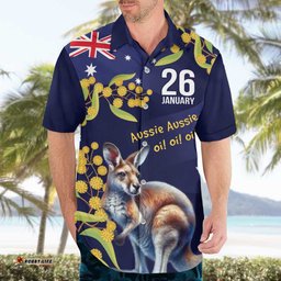 Blue Kangaroo and Golden Wattle Personalised Hawaiian Shirt Happy Australia Day 6 January LT9