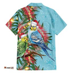 Blue Budgies on Callistemon Hawaiian Shirt Merry Christmas Aussie LT7