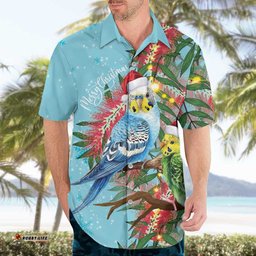 Blue Budgies on Callistemon Hawaiian Shirt Merry Christmas Aussie LT7