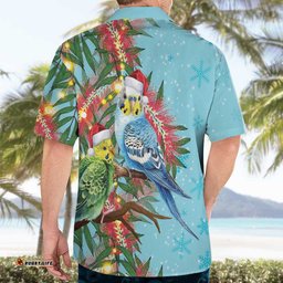 Blue Budgies on Callistemon Hawaiian Shirt Merry Christmas Aussie LT7