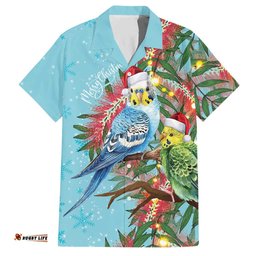 Blue Budgies on Callistemon Hawaiian Shirt Merry Christmas Aussie LT7