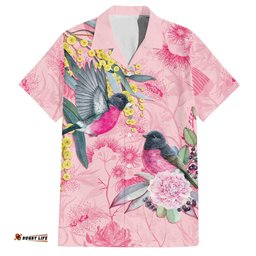 Birds and Floral Aussie Pink Robins Hawaiian Shirt Rosy Glow LT7