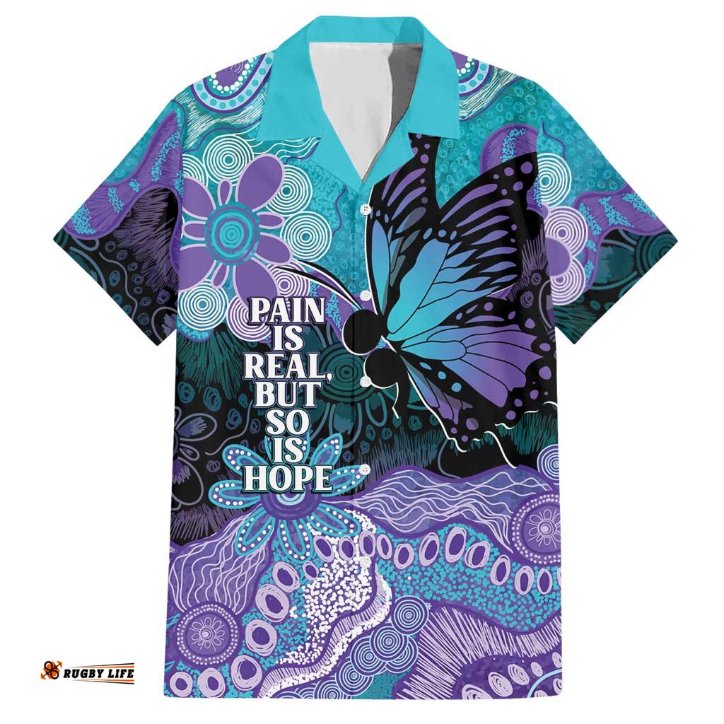 Australia Indigenous Teal Purple Contemporary Aboriginal Art Hawaiian Shirt Hope Is Real LT7