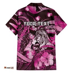 Personalised Maori Romantic Valentine Hawaiian Shirt The Hongi Kiss Pink Galaxy DT05