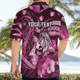 Personalised Maori Romantic Valentine Hawaiian Shirt The Hongi Kiss Pink Galaxy DT05