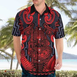 Custom New Zealand Taiaha Maori Hawaiian Shirt Whero Minimalist Silver Fern Tukutuku Motif LT9