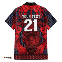Custom New Zealand Taiaha Maori Hawaiian Shirt Whero Minimalist Silver Fern Tukutuku Motif LT9