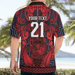 Custom New Zealand Taiaha Maori Hawaiian Shirt Whero Minimalist Silver Fern Tukutuku Motif LT9