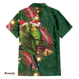 Green Budgerigars on Callistemon Hawaiian Shirt Merry Christmas Aussie LT7