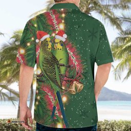 Green Budgerigars on Callistemon Hawaiian Shirt Merry Christmas Aussie LT7