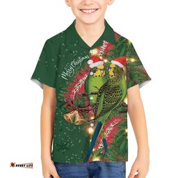 Green Budgerigars on Callistemon Hawaiian Shirt Merry Christmas Aussie LT7