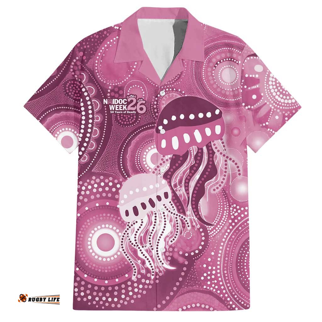 NAIDOC Deadly 50 Years Hawaiian Shirt Jellyfish Aboriginal Culture Inspired Pink LT9