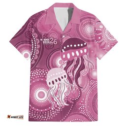 NAIDOC Deadly 50 Years Hawaiian Shirt Jellyfish Aboriginal Culture Inspired Pink LT9