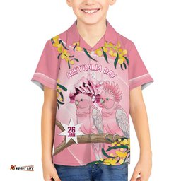 Personalised Galah Australia Day Hawaiian Shirt 26th January Golden Wattle Pink Color LT14