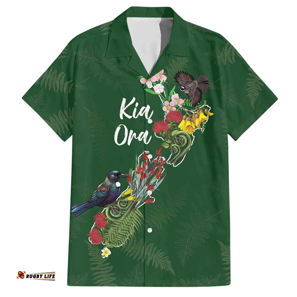 Kia Ora New Zealand Floral Personalized Hawaiian Shirt Sage Green LT7
