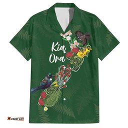 Kia Ora New Zealand Floral Personalized Hawaiian Shirt Sage Green LT7