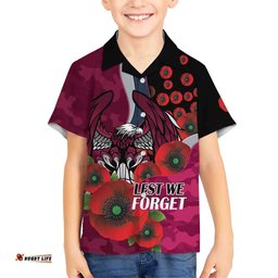 Manly Warringah Sea Eagles ANZAC Personalised Hawaiian Shirt Lest We Forget Poppy Camo LT9