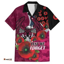Manly Warringah Sea Eagles ANZAC Personalised Hawaiian Shirt Lest We Forget Poppy Camo LT9