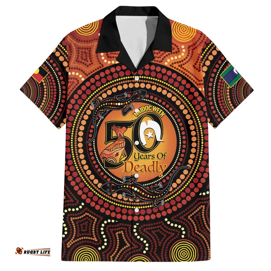 NAIDOC Week 2026 Personalised Hawaiian Shirt 50 Years of Deadly Lizard Kangaroo Aboriginal Art LT14