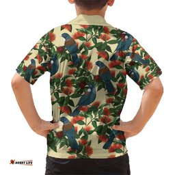New Zealand Christmas Hawaiian Shirt Romantic Tui Birds on Pohutukawa - Ivory LT7
