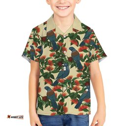 New Zealand Christmas Hawaiian Shirt Romantic Tui Birds on Pohutukawa - Ivory LT7