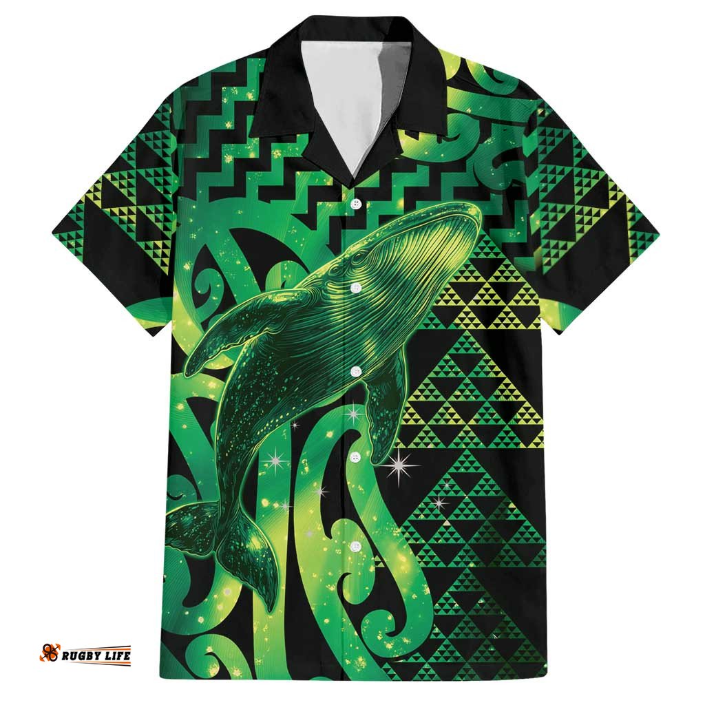 Humpback Whale Matariki New Zealand Hawaiian Shirt NZ Maori Paikea Poutama Luxury Green LT14