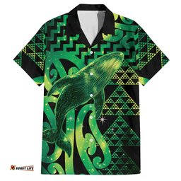 Humpback Whale Matariki New Zealand Hawaiian Shirt NZ Maori Paikea Poutama Luxury Green LT14