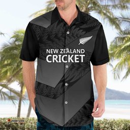 New Zealand Cricket Custom Hawaiian Shirt Potae Pango Black Fern Pattern LT9