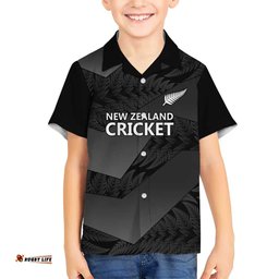 New Zealand Cricket Custom Hawaiian Shirt Potae Pango Black Fern Pattern LT9