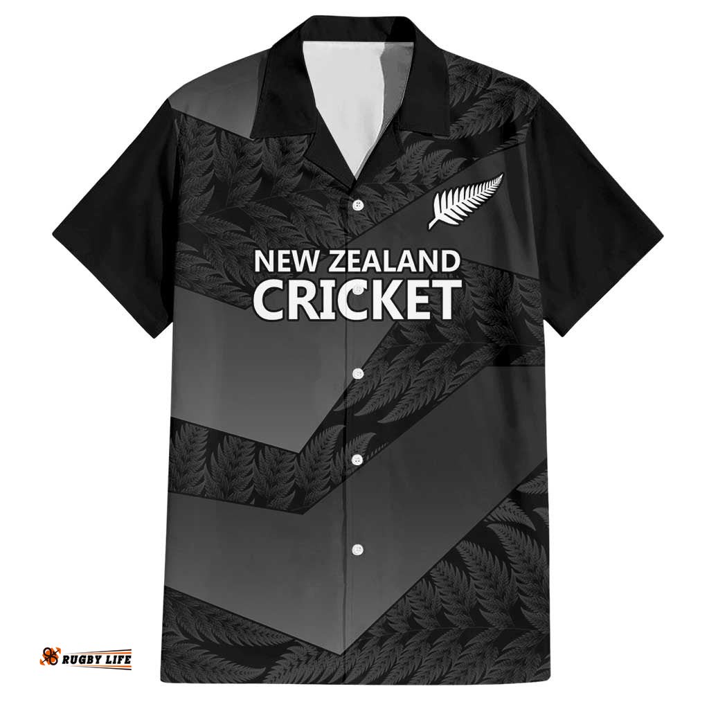 New Zealand Cricket Custom Hawaiian Shirt Potae Pango Black Fern Pattern LT9