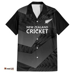 New Zealand Cricket Custom Hawaiian Shirt Potae Pango Black Fern Pattern LT9