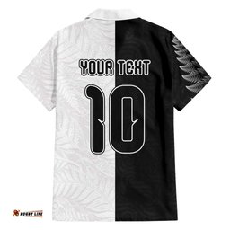 Custom New Zealand Football Hawaiian Shirt Silver Fern and Maori Tribal Black White Half Sporty Style LT03