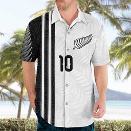Custom New Zealand Football Hawaiian Shirt Silver Fern and Maori Tribal Black White Half Sporty Style LT03
