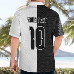 Custom New Zealand Football Hawaiian Shirt Silver Fern and Maori Tribal Black White Half Sporty Style LT03