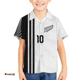 Custom New Zealand Football Hawaiian Shirt Silver Fern and Maori Tribal Black White Half Sporty Style LT03