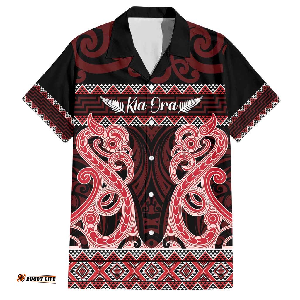 Kia Ora New Zealand Hawaiian Shirt Maori Language Week Whero Taniko Motif LT14