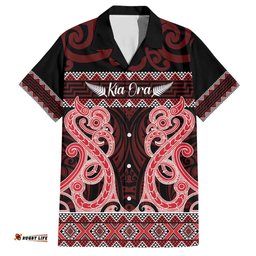 Kia Ora New Zealand Hawaiian Shirt Maori Language Week Whero Taniko Motif LT14