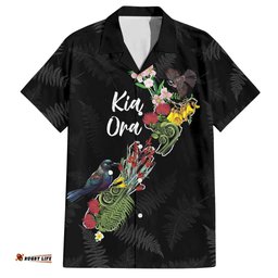 Kia Ora New Zealand Floral Personalized Hawaiian Shirt Black LT7