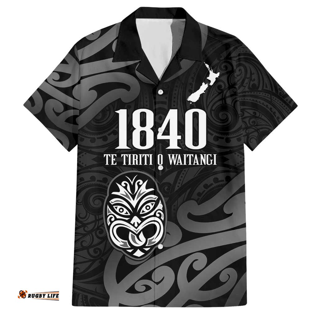 New Zealand 1840 Waitangi Day Hawaiian Shirt Aotearoa Haka Mask - Black Version LT14