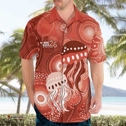 NAIDOC Deadly 50 Years Hawaiian Shirt Jellyfish Aboriginal Culture Inspired Red LT9