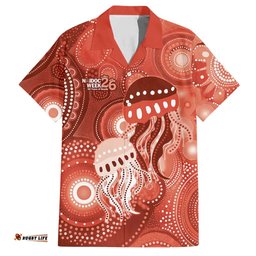 NAIDOC Deadly 50 Years Hawaiian Shirt Jellyfish Aboriginal Culture Inspired Red LT9