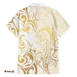 Gold And White Aoteara Horse Racing Hawaiian Shirt NZ Maori Pattern LT14