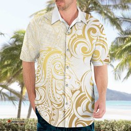 Gold And White Aoteara Horse Racing Hawaiian Shirt NZ Maori Pattern LT14