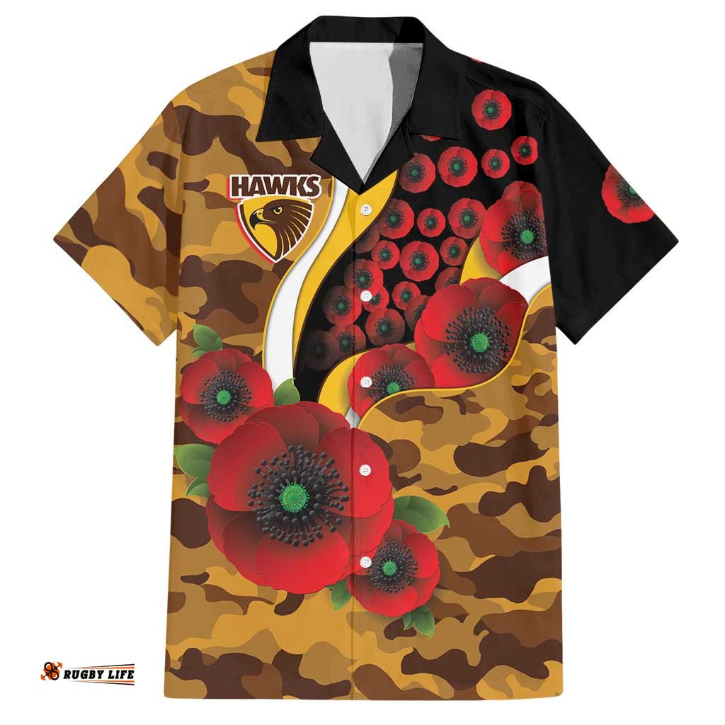 Hawthorn Hawks ANZAC Personalised Hawaiian Shirt Lest We Forget Poppy Camo LT9