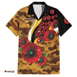 Hawthorn Hawks ANZAC Personalised Hawaiian Shirt Lest We Forget Poppy Camo LT9