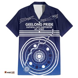 Custom Geelong Pride Hawaiian Shirt On the Road to Glory Indigenous Aboriginal LT9