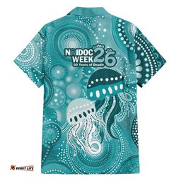 NAIDOC Deadly 50 Years Hawaiian Shirt Jellyfish Aboriginal Culture Inspired Turquoise LT9