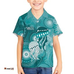 NAIDOC Deadly 50 Years Hawaiian Shirt Jellyfish Aboriginal Culture Inspired Turquoise LT9